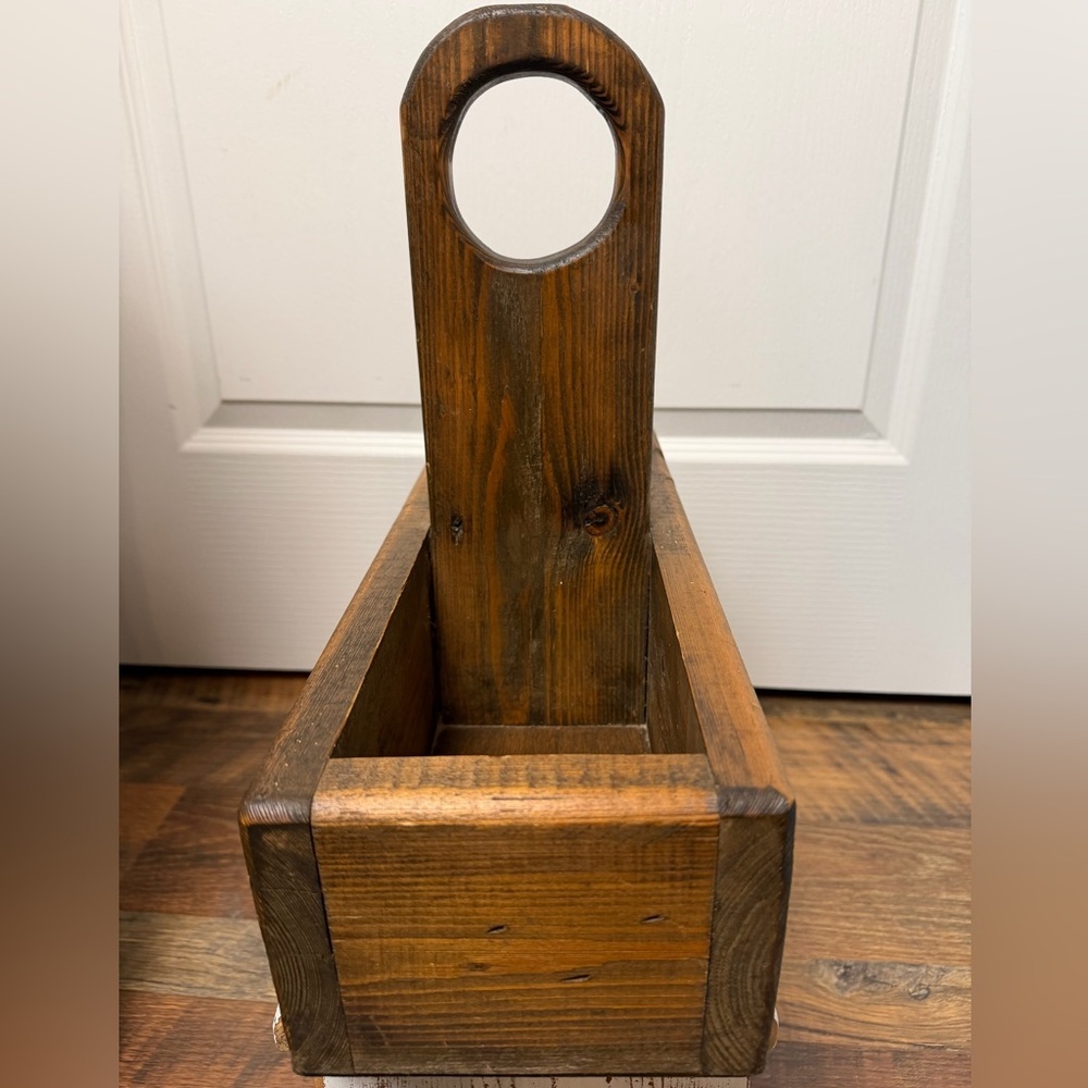 Vintage Handmade Wooden Caddy | Rustic Farmhouse Tote | Primitive Carry-All - Picture 2 of 6